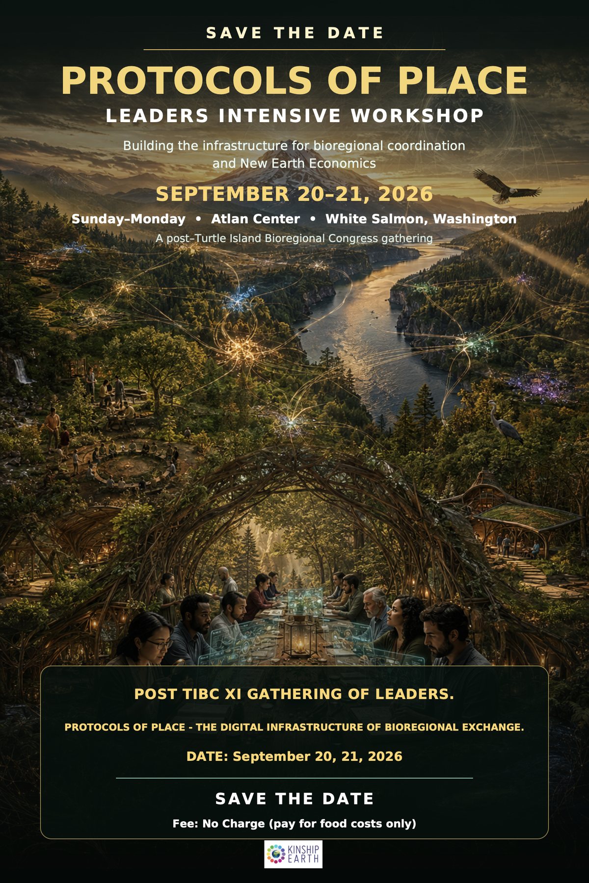 Protocols of Place Leaders Intensive Workshop save-the-date poster — September 20–21, 2026, Atlan Center, White Salmon, Washington